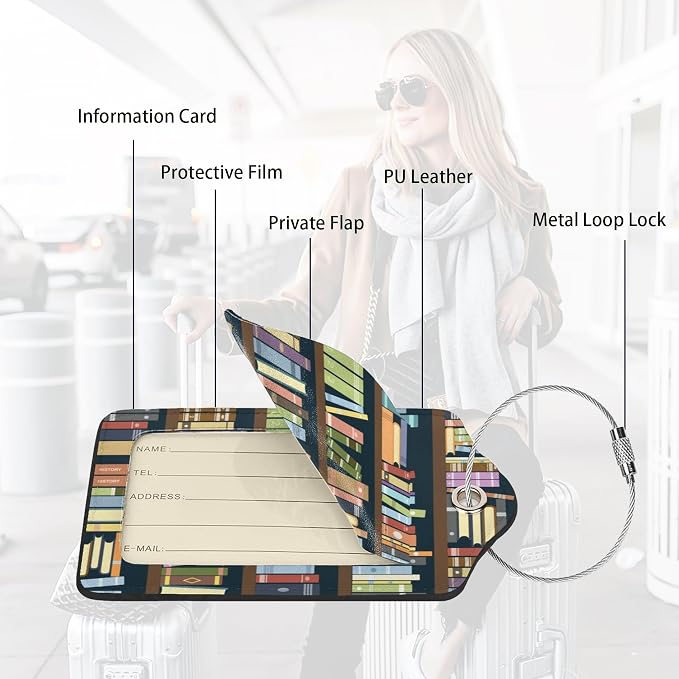 2 Pack Luggage Tags for suitcases Cute Book Luggage Tag, Leather Stainless - Image 3