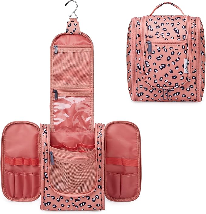 Narwey Small Hanging Cheetah Toiletry Bag Women Travel Makeup Bag Organizer by Narwey
