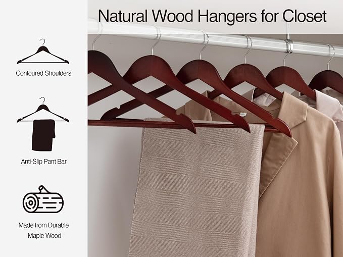 StorageWorks Wooden Hangers 30 Pack, Wood Coat Hanger - Image 4