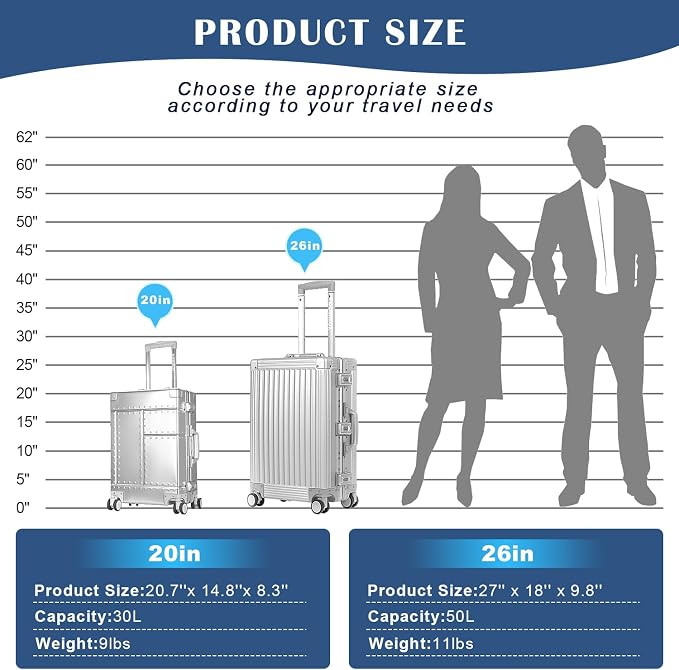 DOMINOX All Aluminum Carry On Luggage Hard Shell Luggage Aluminum Suitcase - Image 8