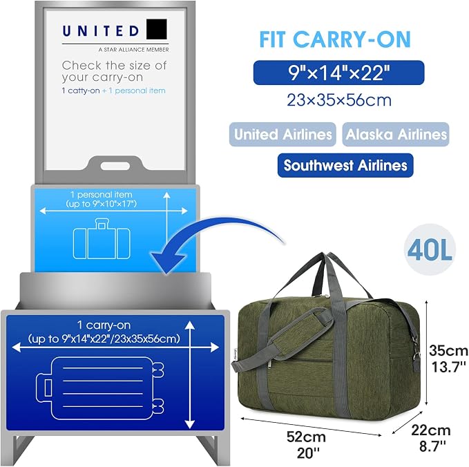 For United Airlines Foldable Carry on Bag 22x14x9 Travel Duffel Bag Packable - Image 2