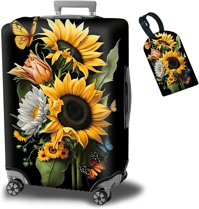 Suitcase Protector Plus 1 Luggage Tag, Sunflower Orchids Travel Cover by BWEGRHE