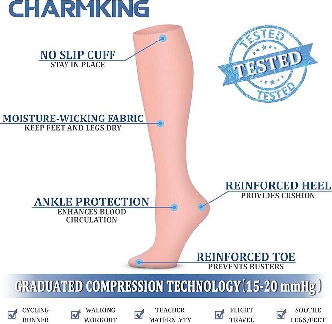 CHARMKING Compression Socks for Women & Men Circulation 15-20 mmHg is Best - Image 4