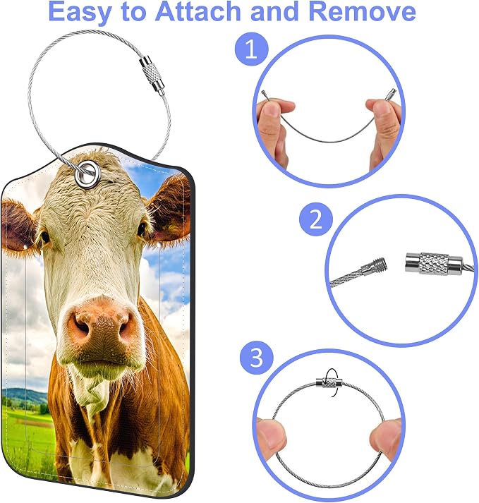 2 Pack Luggage Tag for Suitcase Funny Cow Leather Suitcase Tags - Image 4