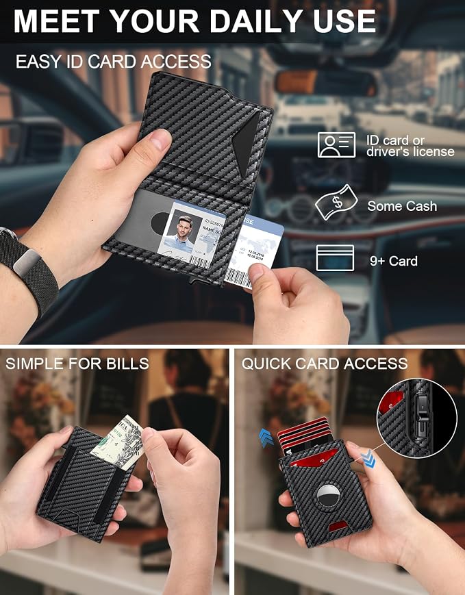 Airtag Wallet for Men, Minimalist Slim Mens Wallet Smart Pop Up Credit Card - Image 2
