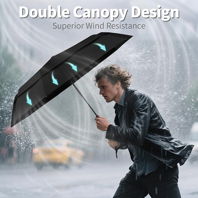 Seniny Windproof Travel Umbrella, Double Vented Canopy Large Umbrellas - Image 3