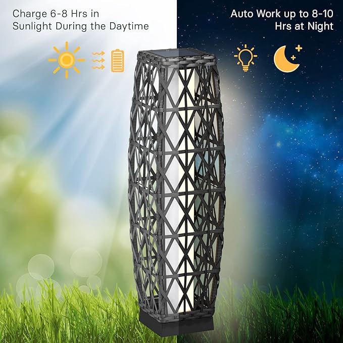 Grand patio Outdoor Solar Powered Wicker Floor Lamp Outdoor Weather-Resistant - Image 5