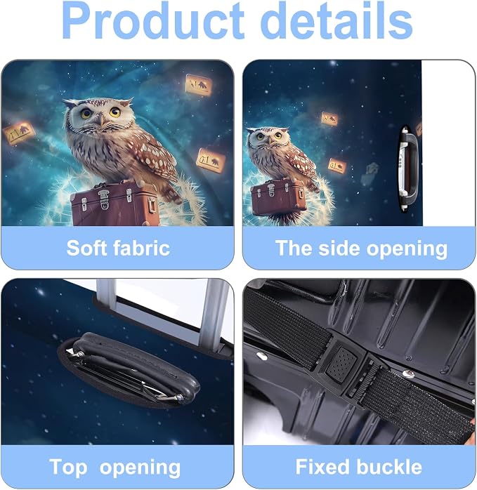 Owl Luggage Cover Washable Suitcase Protector Anti-Scratch, Stretchable Fit - Image 3