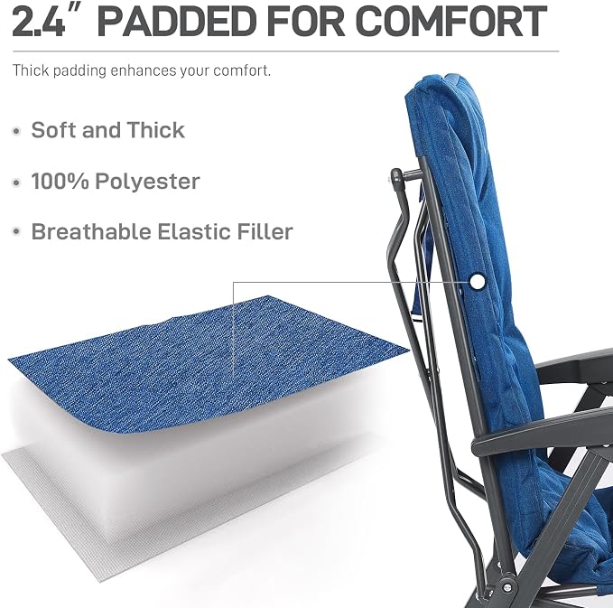 EVER ADVANCED Folding Padded Camping Chair 4 Positon Adjustable Recliner - Image 5