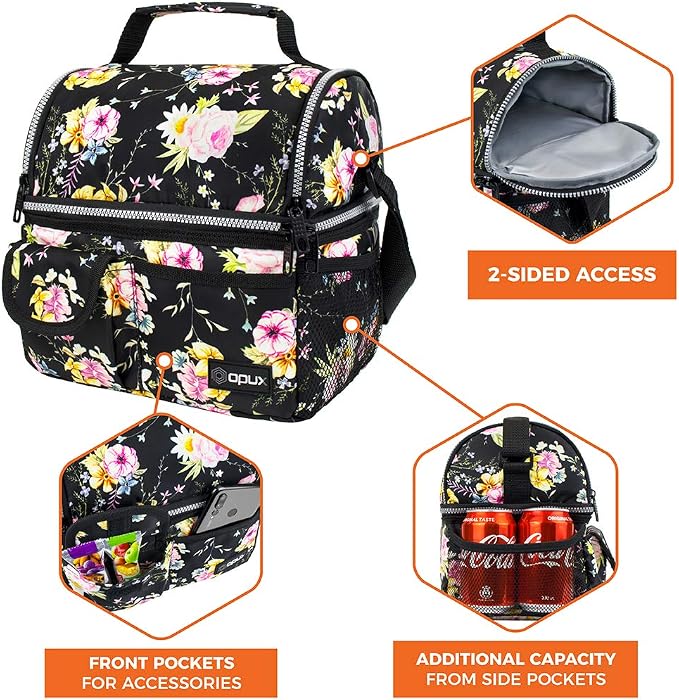opux Lunch Bag Women Insulated, Adult Lunch Box Cooler, Flower Lunch Box - Image 6