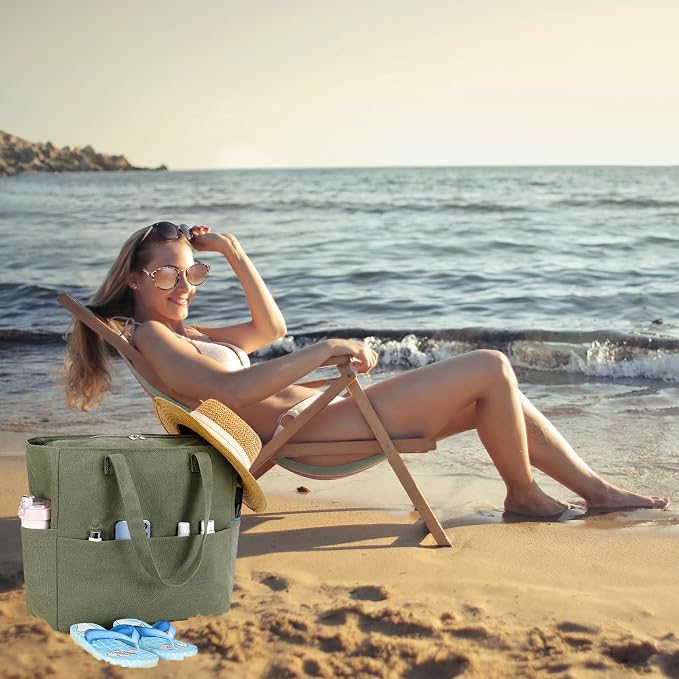 LEDAOU Large Beach Tote Bag Women Waterproof Sandproof Zipper Beach Tote Bag - Image 5