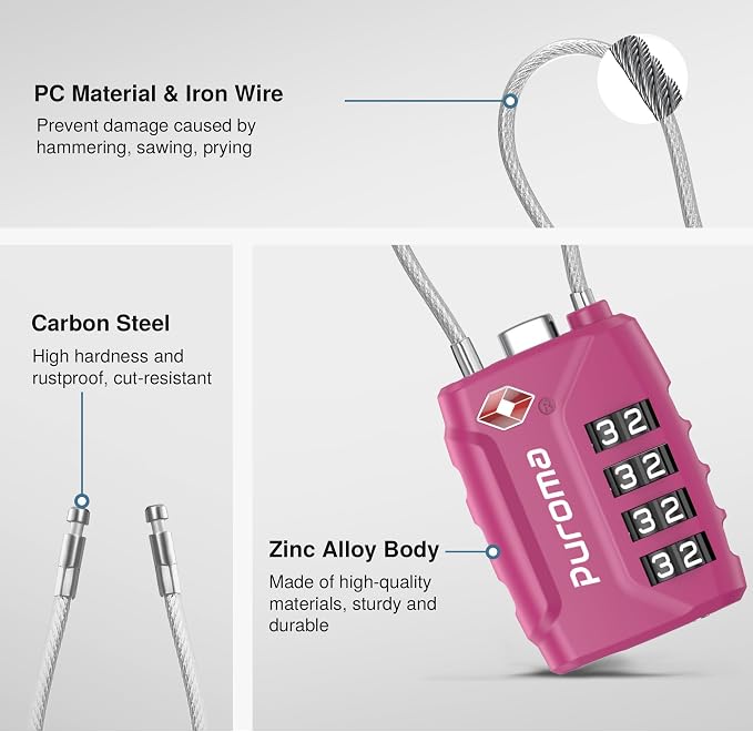 Puroma 2 Pack TSA Approved Luggage Locks, 4 Digit Combination Travel Locks - Image 5