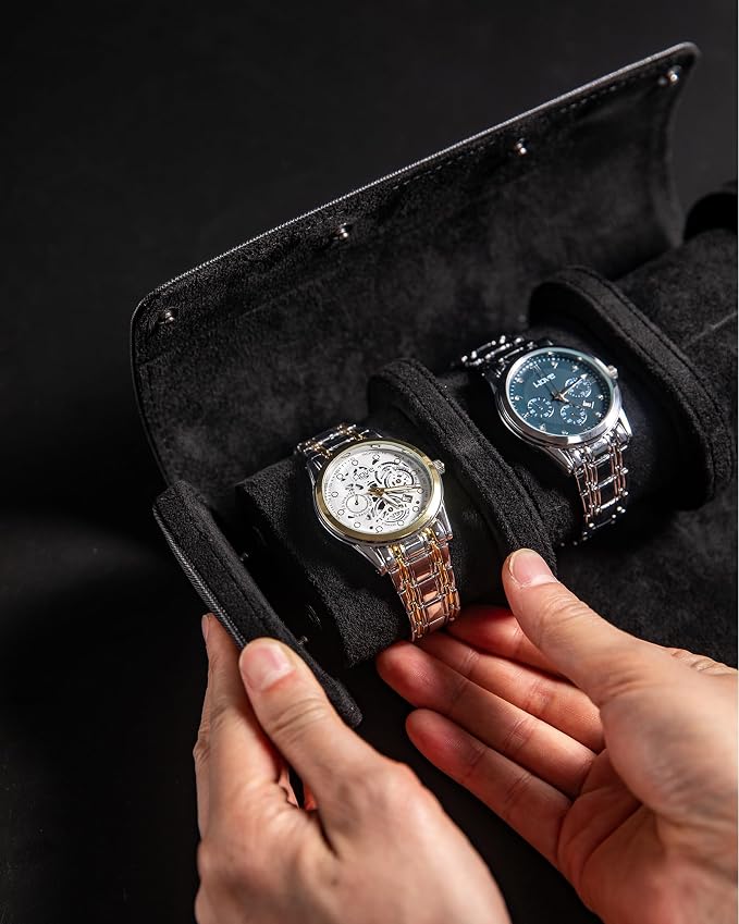 MR.OKAY 2 Watch Travel Case- Classic Leather Watch Case - Image 4