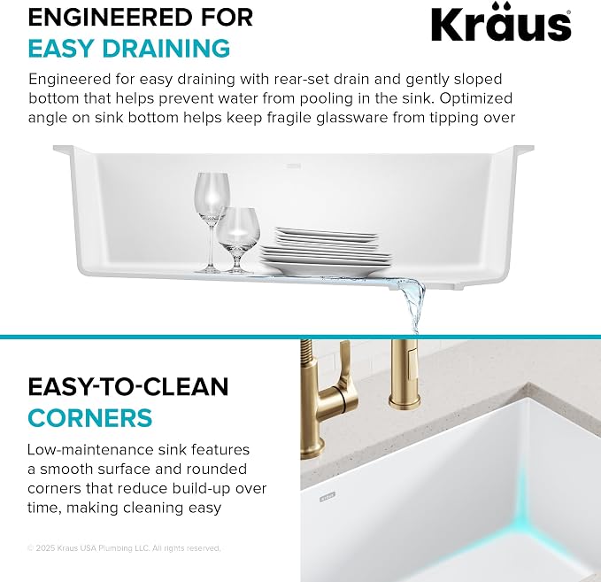 KRAUS Forteza 32-inch Granite Undermount Single Bowl White Kitchen Sink - Image 9