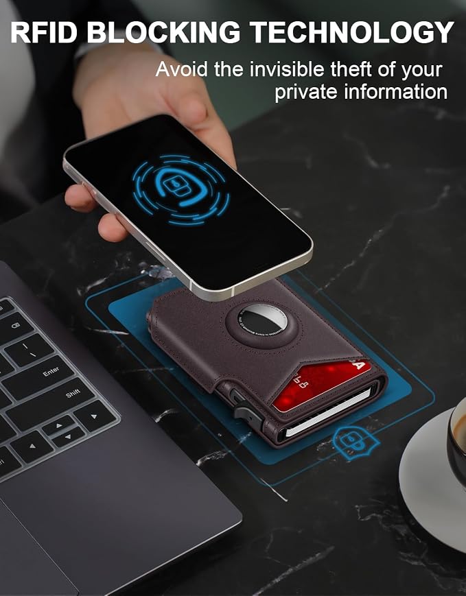 Airtag Wallet for Men, Minimalist Slim Mens Wallet Smart Pop Up Credit Card - Image 5