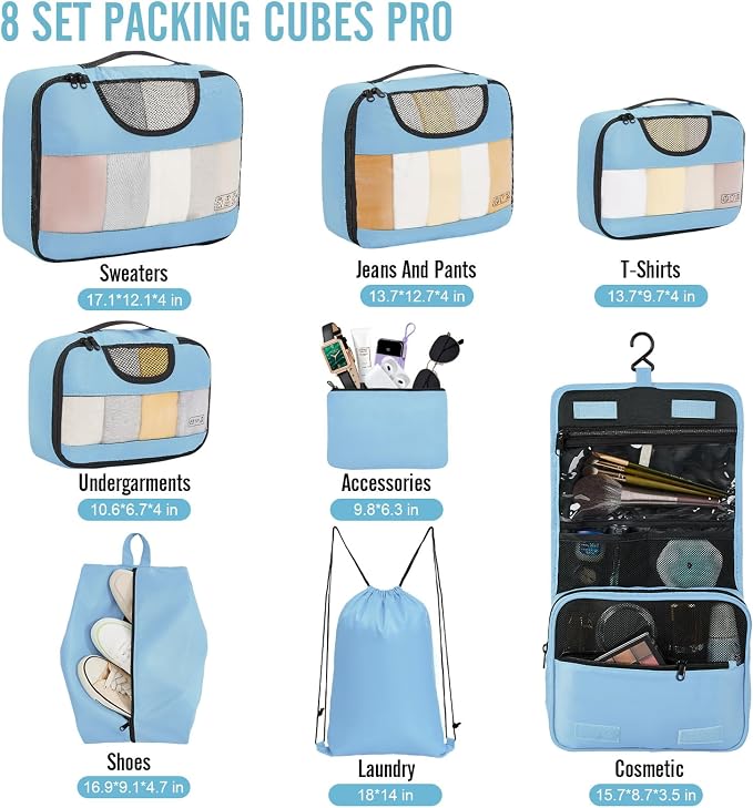Veken 8 Set Packing Cubes for Travel Essentials, Suitcase Organizer Bags in 4 - Image 2