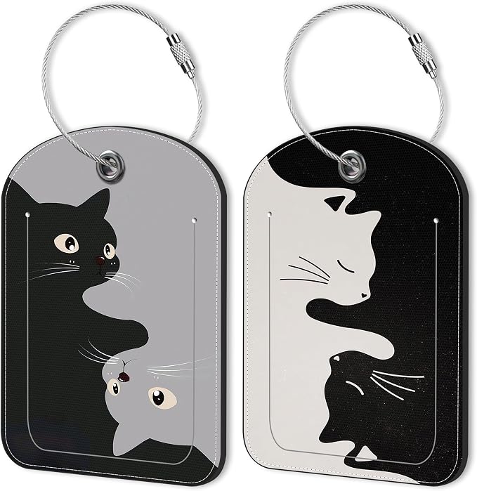 2 Pack Luggage Tag for Suitcase Black and Gray cat Leather Suitcase Tags by Unknown
