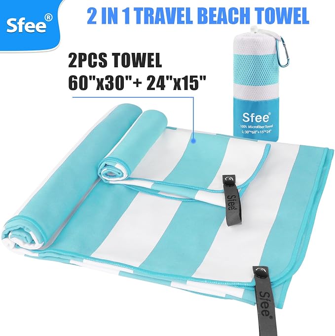 Sfee 2 in 1 Microfiber Beach Towel, Quick Dry Towel Camping Towel Travel Towel - Image 6