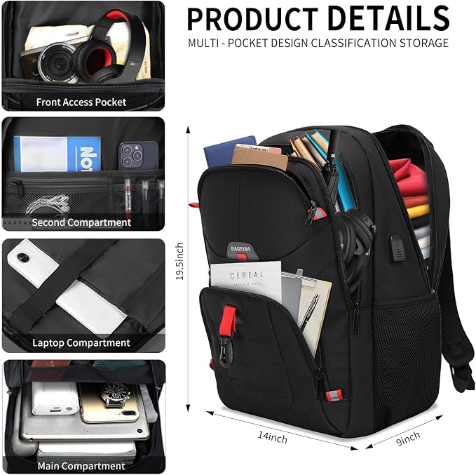 Black Backpack for Men Women, School Backpack for Boys Girls Teens, Backpacks - Image 2