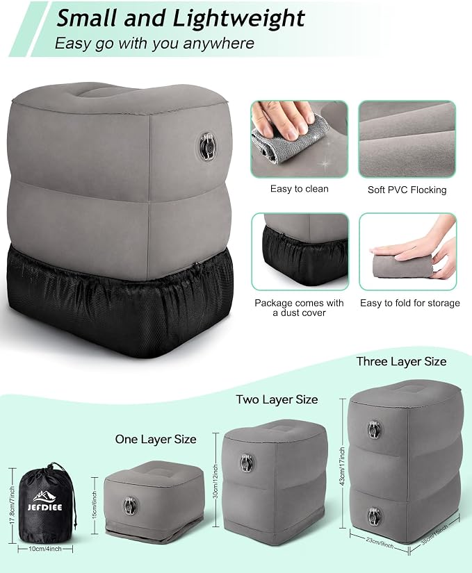 JefDiee Inflatable Foot Rest Pillow, Kids Airplane Bed, Adjustable 3 Layers - Image 3