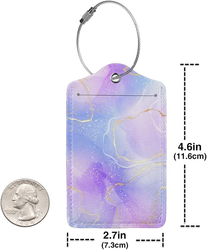 2Pcs Light Purple Blue Leather Luggage Tags - Image 5