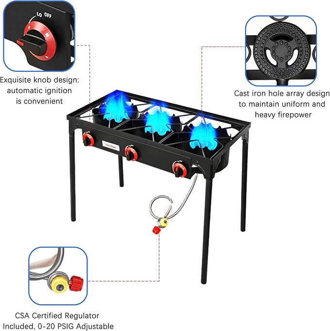 Vivicreate 3 Burner High pressure Propane Stove, 28 Inch Tall Camping Stove - Image 6