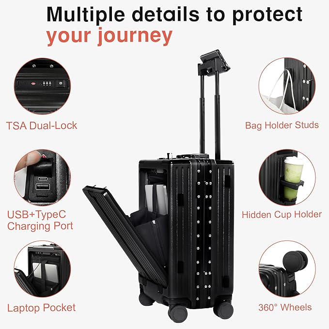 Carry On Luggage 20 Inch, Aluminum Frame Zipperless Luggage, ABS+PC Hard Shell - Image 4
