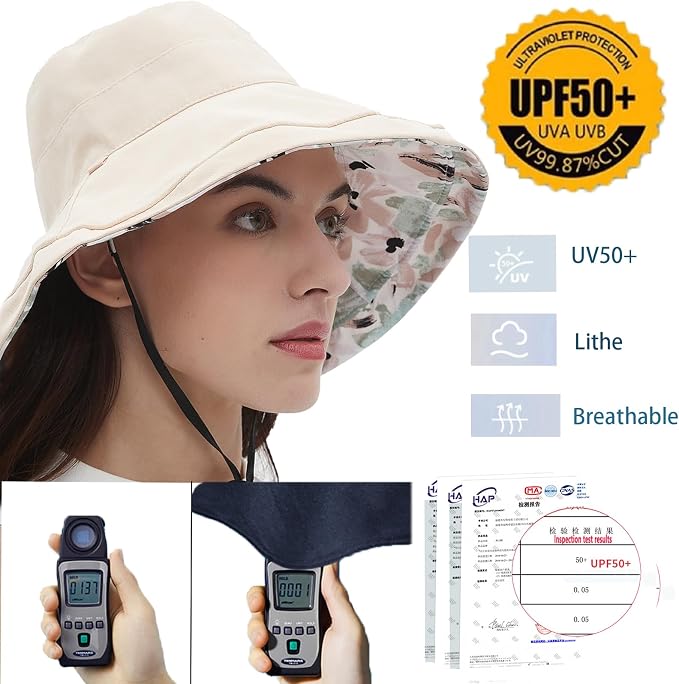 vidsel Womens Sun Hats Wide Brim Reversible Bucket Cotton Hat Packable Summer - Image 4
