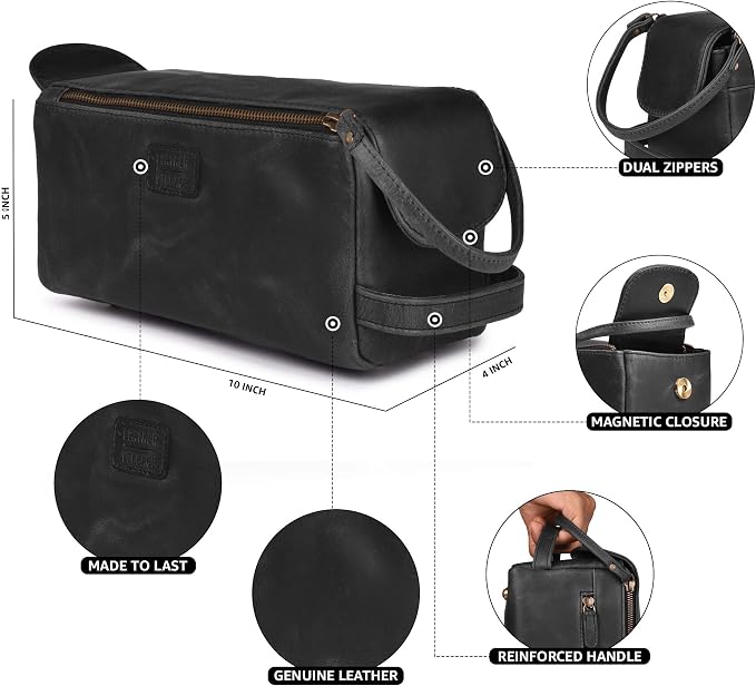 LEATHER VILLAGE Premium Leather Travel Toiletry Bag - Image 3