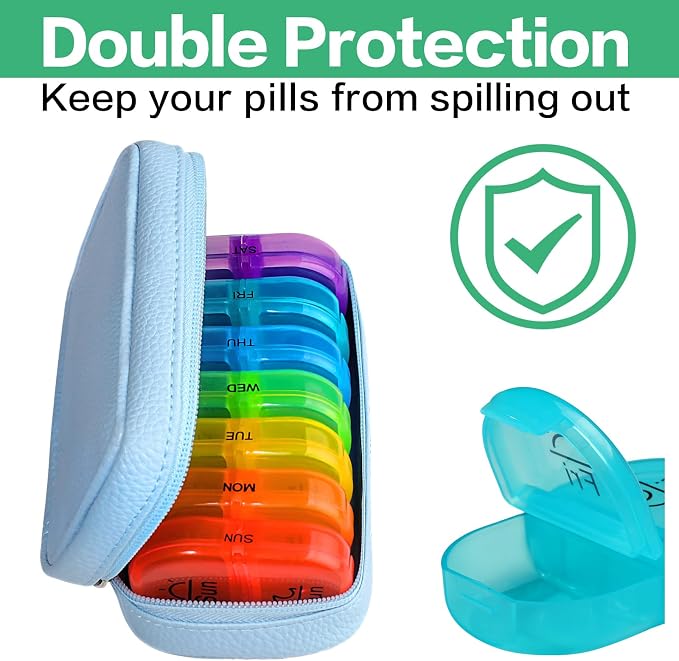 Serfeymi Weekly Travel Pill Organizer 2 Times A Day AM PM Upgraded Rainbow Pill - Image 5