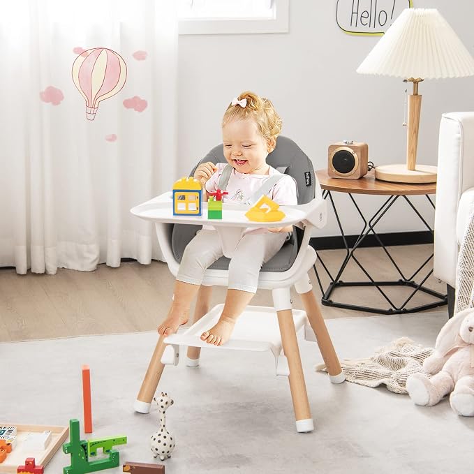 BABY JOY Baby High Chair, 6 in 1 Convertible Wooden High Chair - Image 9