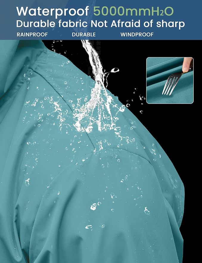 COOFANDY Men's Long Raincoat Ligtweight Rain Jacket Waterproof Outdoor Jackets - Image 2