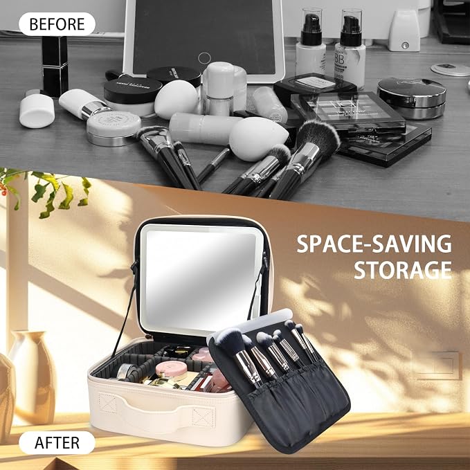 Makeup Bag with Led Mirror, Travel Makeup Organizer with 3 Color Setting - Image 7