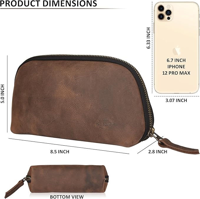 Leather Tech Pouch for Cables Chargers Phone | Tech Bag | Zipper Travel - Image 5