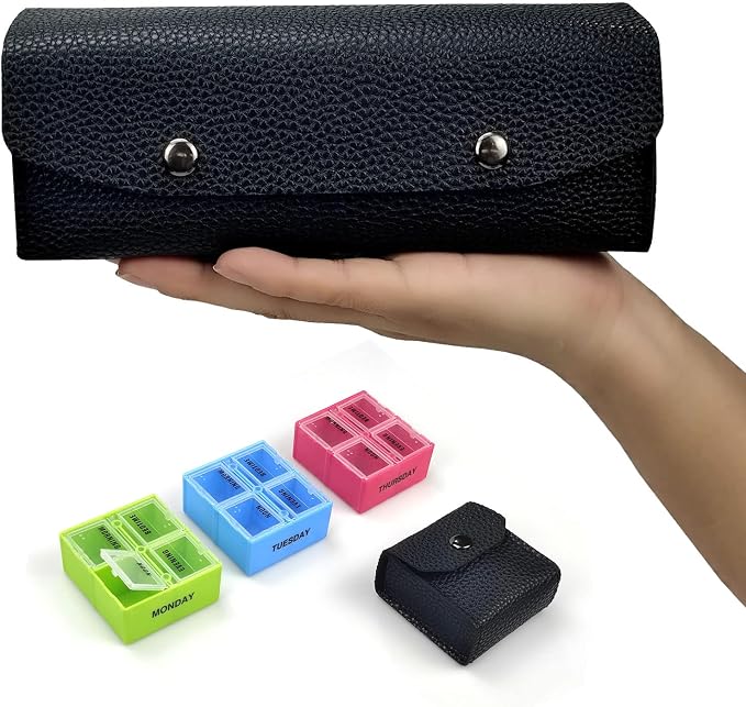 VOFOON Travel Pill Organizer 4 Times a Day, Weekly Pill Box 4X a Day Medicine by VOFOON
