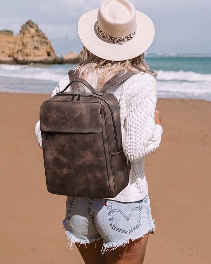 MASINTOR 15.6 inch PU Leather Laptop Backpack Purse - Image 2