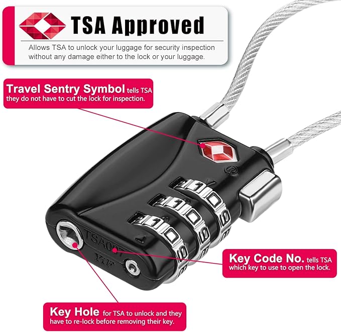 ZHEGE TSA Wire Lock 2 Pack Cable Luggage Lock - Image 2