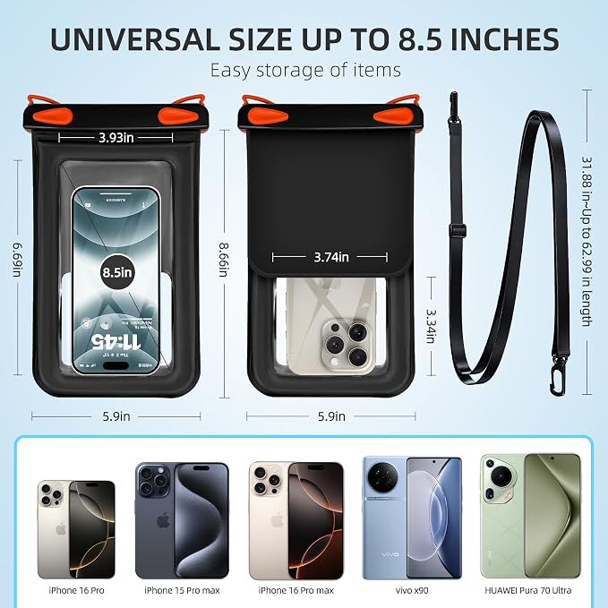 Waterproof Phone Pouch Double Pocket, Floating IPX8 8.5 inch Waterproof Phone - Image 6