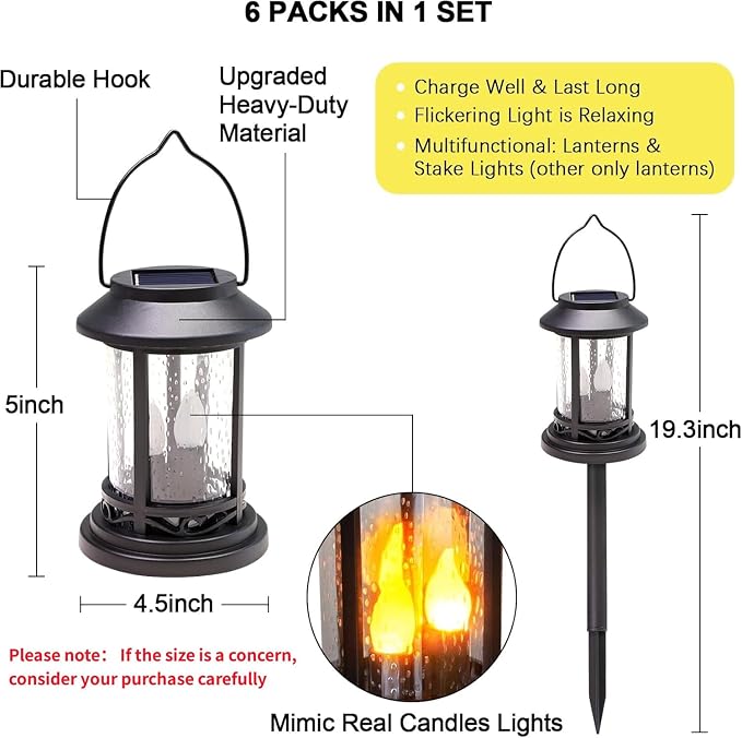 Beautyard Outdoor Solar Candles Lights Flickering Decorative Lantern Stake - Image 2