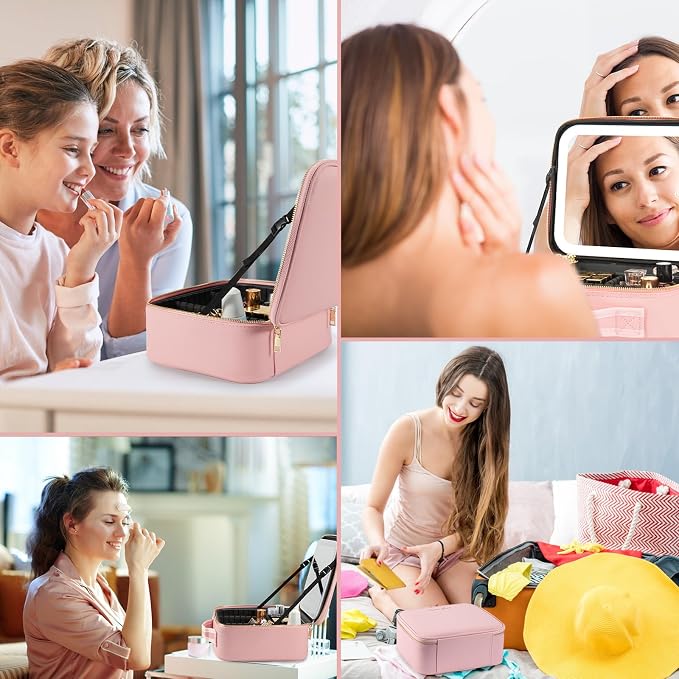 Makeup Travel Train Case with Mirror LED Light 3 Adjustable Brightness Large - Image 6