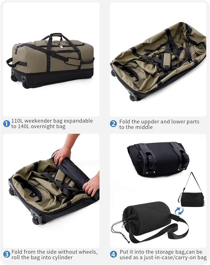 CONTAIL 32”110L Expandable 140L Rolling Duffle Bag - Image 7