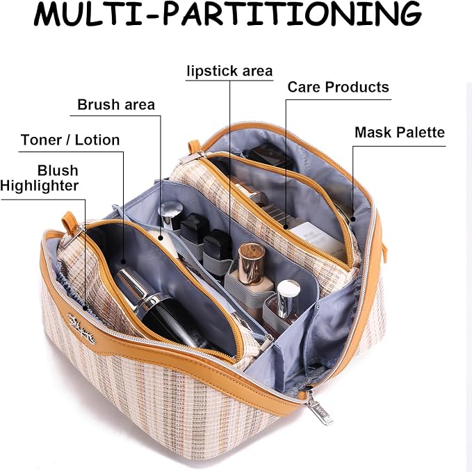 Travel Makeup Bag for Women: Large Capacity Open Flat Make up Bag Set of 3 - Image 6