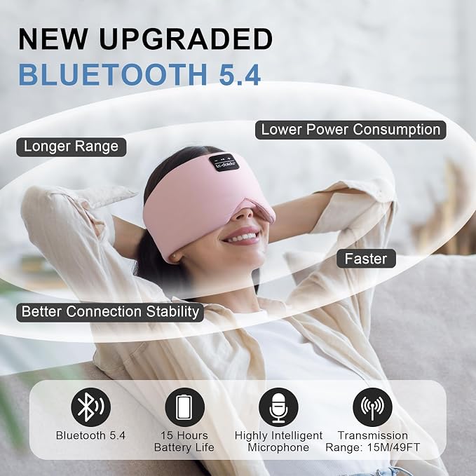 LC-dolida Sleep Mask with Bluetooth Headphones, Ice Silk Sleep Headphones with - Image 6