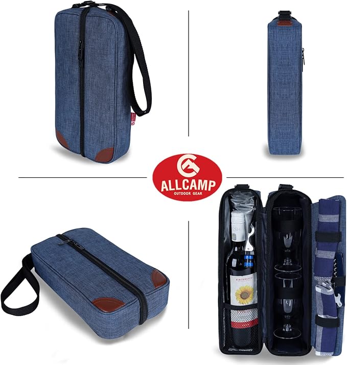 ALLCAMP Wine Tote Bag with Cooler Compartment，Picnic Set Carrying Two Sets of - Image 7