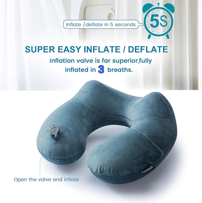 Inflatable Travel Neck Pillow for Airplane Sleeping Blow Up Neck Support Air - Image 3
