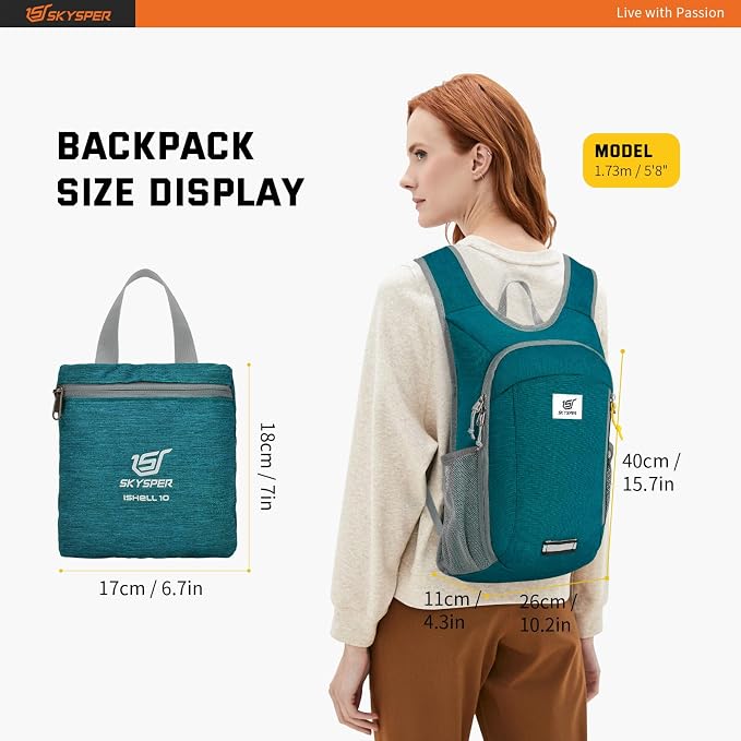 SKYSPER Small Daypack 10L Hiking Backpack Packable Lightweight Travel Day Pack - Image 7