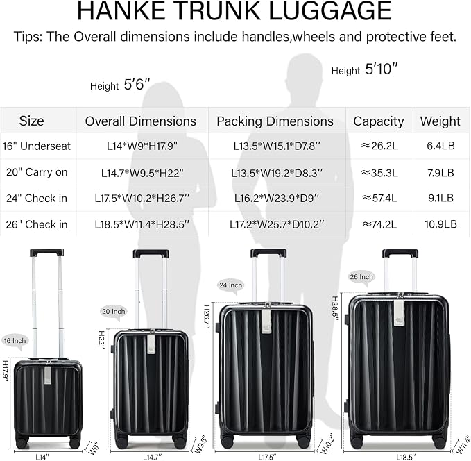Hanke 24 Inch Checked Luggage PC Hard Shell Suitcases - Image 4