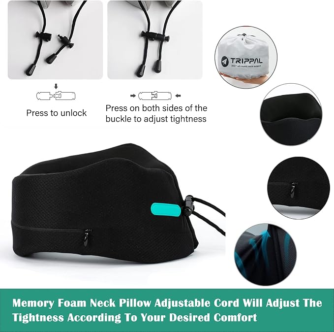 GOLDORANGE Travel Pillow Neck Chin Head Support Best Memory Foam Neck Pillows - Image 4