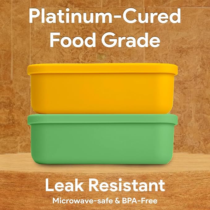 Platinum Silicone Bento Lunch Box Set of 2 – 3 Compartments, Microwave & - Image 3