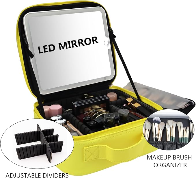Travel Makeup Bag with LED Mirror Travel Makeup Organizer with 3 Lighted - Image 8